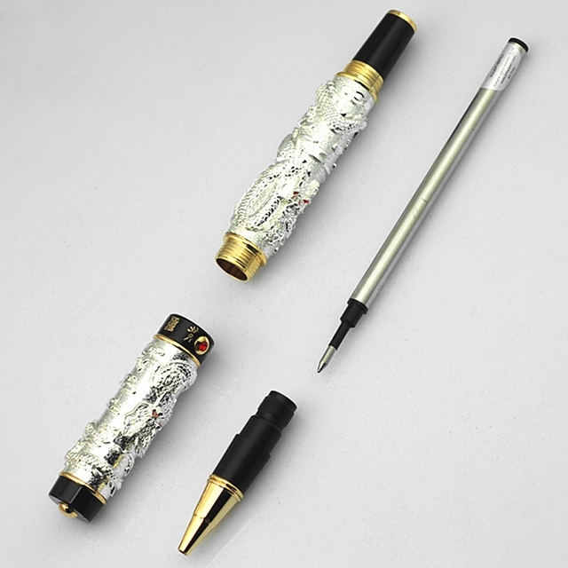 Długopis kulkowy Jinhao biznes podwójny smok gra perła, metalowy, ciężki, złoty z możliwością grawerowania W/pudełko - Wianko - 6