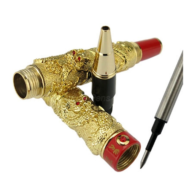 Długopis kulkowy Jinhao biznes podwójny smok gra perła, metalowy, ciężki, złoty z możliwością grawerowania W/pudełko - Wianko - 12