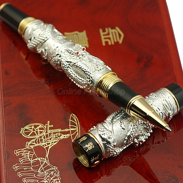 Długopis kulkowy Jinhao biznes podwójny smok gra perła, metalowy, ciężki, złoty z możliwością grawerowania W/pudełko - Wianko - 5