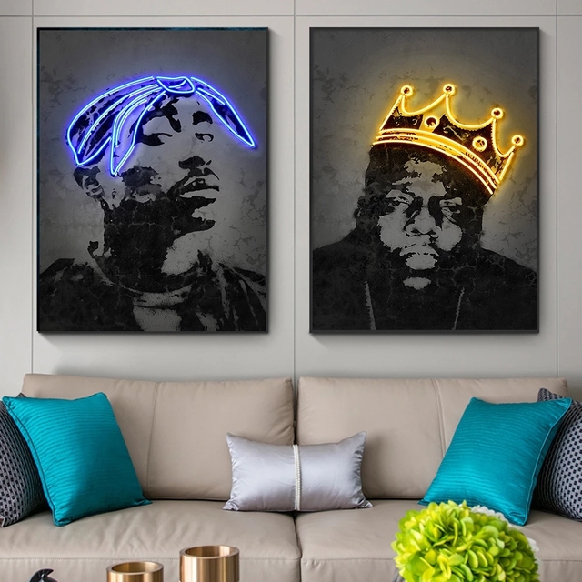 Plakat ścienny: Travis Scott, Biggie, 2pac – hip-hopowe gwiazdy Neon, raperzy moda, obraz na płótnie  Bar Cafe, salon, dekoracja domu - Wianko - 3