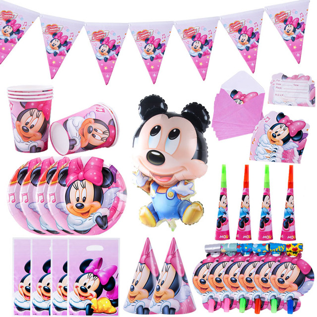 Jednorazowe zastawy stołowe Mickey Minnie Mouse Disney Cartoon różowy temat Birthday Party Baby Shower - Wianko - 1