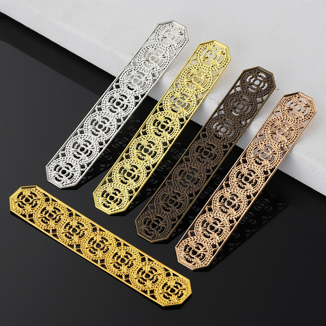 10 sztuk drążących taśm Charms o wymiarach 82x15mm w złotym i srebrnym kolorze, wykonanych z mosiądzu, filigranowych złącz do tworzenia biżuterii DIY - Wianko - 1