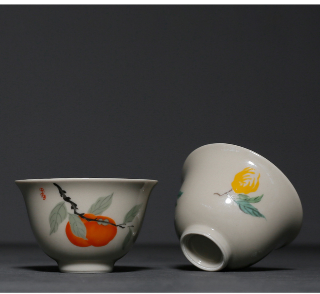 Zestaw 4 handmade naczyń do herbaty - Filiżanki ceramika Dehua Persimmon wzór - Wianko - 7