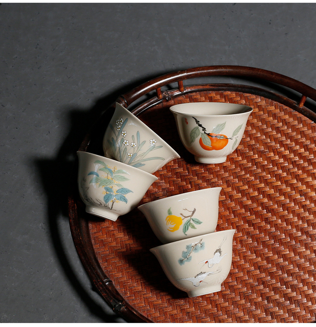 Zestaw 4 handmade naczyń do herbaty - Filiżanki ceramika Dehua Persimmon wzór - Wianko - 12