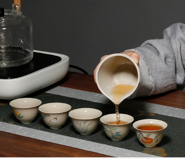 Zestaw 4 handmade naczyń do herbaty - Filiżanki ceramika Dehua Persimmon wzór - Wianko - 2