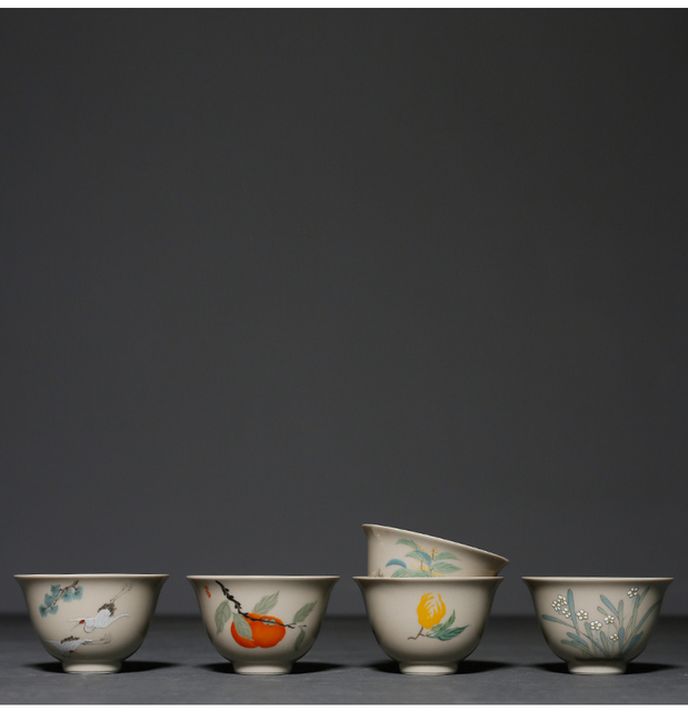 Zestaw 4 handmade naczyń do herbaty - Filiżanki ceramika Dehua Persimmon wzór - Wianko - 13