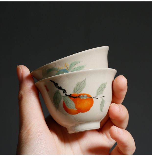 Zestaw 4 handmade naczyń do herbaty - Filiżanki ceramika Dehua Persimmon wzór - Wianko - 10