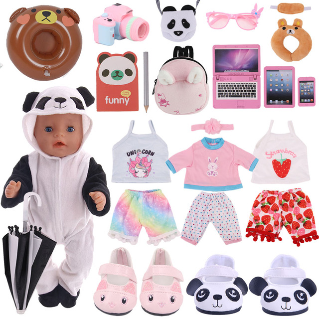 Ubranka dla lalki - buty jednorożec, panda, królik, Elsa - sukienka dla 18-calowej lalki American Girl i 43 cm noworodka - Wianko - 1