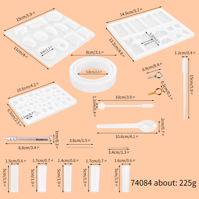 Narzędzia jubilerskie: Formy silikonowe do odlewania 127 wisiorków z oczkiem, z wiertłem, mieszadłem i kroplomierzem - Wianko - 1