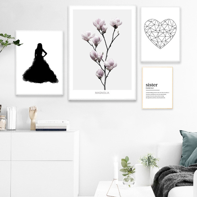 Geometryczna abstrakcyjna dekoracja na ścianę w kształcie serca - suknia ślubna, kobieta i kwiaty - malarstwo na płótnie do dekoracji wnętrz - Wianko - 3
