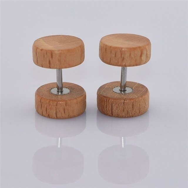 Nierdzewne, naturalnie drewniane kolczyki Delysia King 10MM ze sztyftem - Unisex, Rock, prosty design - Wianko - 4