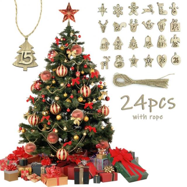 24 szt. Świąteczny kalendarz adwentowy drewniany do zawieszenia - dekoracyjne etykiety na 24 dni - Wianko - 2
