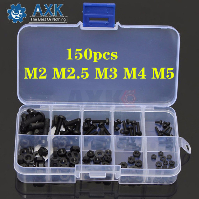 Zestaw 150 sztuk nowych śrub nylonowych M2-M5 z nakrętkami, podkładkami i standoffami w czarnym kolorze - Wianko - 6