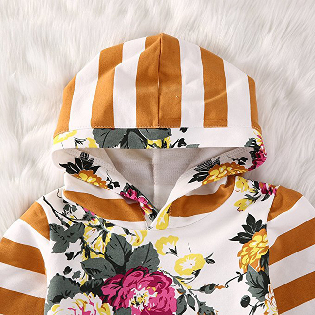Zestaw ubranek dla chłopców i dziewczynek - bluza z kapturem w paski + spodnie w kwiaty - Wianko - 25