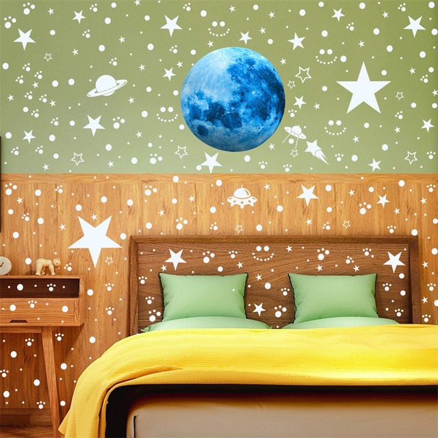 Gwiaździste niebo świecące w ciemności naklejki fluorescencyjne księżyc i gwiazdy na suficie - zestaw do pokoju dziecięcego - Wianko - 22