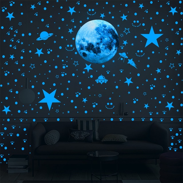Gwiaździste niebo świecące w ciemności naklejki fluorescencyjne księżyc i gwiazdy na suficie - zestaw do pokoju dziecięcego - Wianko - 23