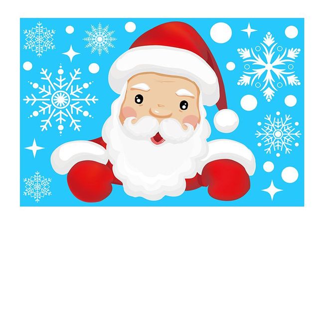 Naklejka ścienno-okienno-dekoracyjna ze świętym Mikołajem, łosiem i płatkami śniegu - Boże Narodzenie 2022 - Wianko - 1