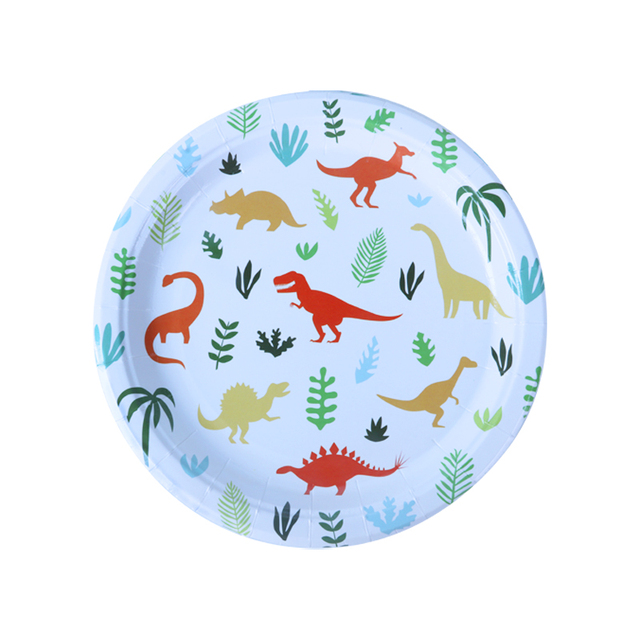 Zestaw dekoracji urodzinowych Dinosaurus - jednorazowe zastawy stołowe, papierowe talerze, kubki, słomki i banner - Wianko - 12