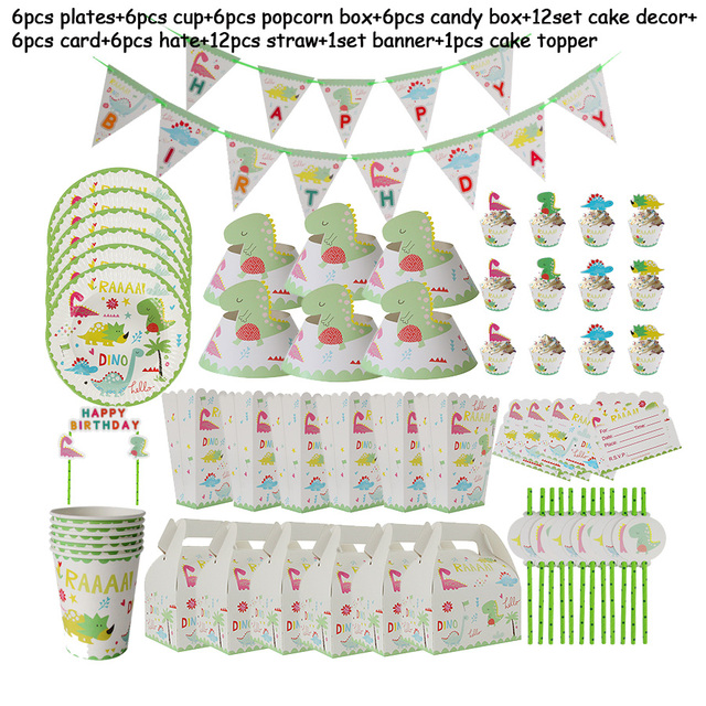 Zestaw dekoracji urodzinowych Dinosaurus - jednorazowe zastawy stołowe, papierowe talerze, kubki, słomki i banner - Wianko - 19