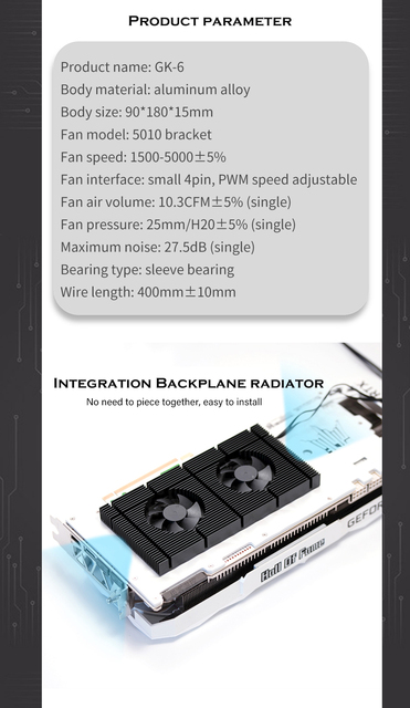 Chłodzenie wodą GPU Panel aluminiowy + podwójny wentylator PWM Cooler + Radiator pamięci dla kart graficznych RTX 3090 3080 3070 Series - Wianko - 11