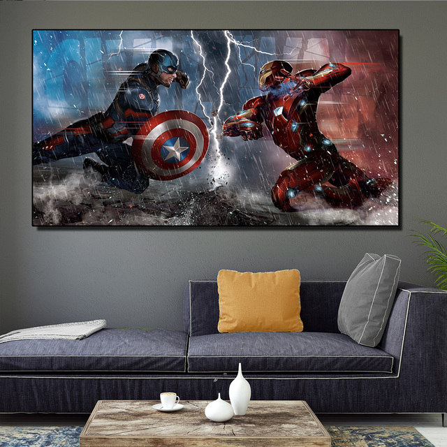 Płótno artystyczne Marvel Superhero - kapitan Ameryka i Iron Man War Wall, idealne do dekoracji sypialni i salonu - Wianko - 6