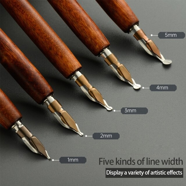 Klasyczne drewniane pióro atramentowe z zestawem 5 stalówek - antyczna kaligrafia i pisanie narzędzia - Wianko - 5