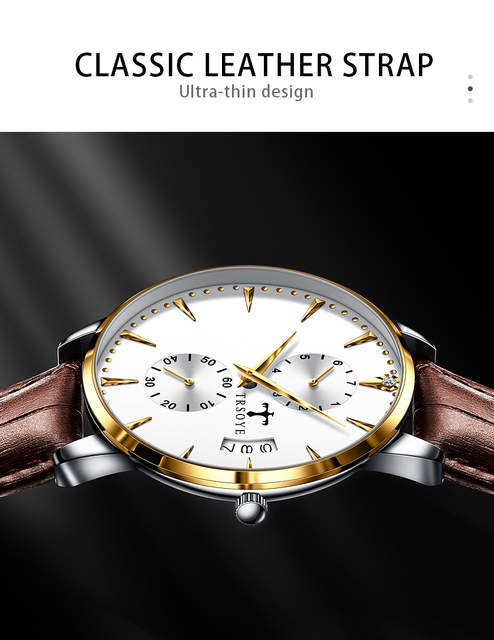 Zegarek męski TRSOYE 638 marki Top, ultra smukła obudowa 11mm, wodoodporność 3ATM, szkło odporne na zarysowania, styl sportowy Homens Reloj - Wianko - 4