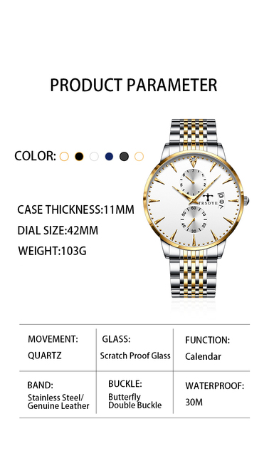 Zegarek męski TRSOYE 638 marki Top, ultra smukła obudowa 11mm, wodoodporność 3ATM, szkło odporne na zarysowania, styl sportowy Homens Reloj - Wianko - 2