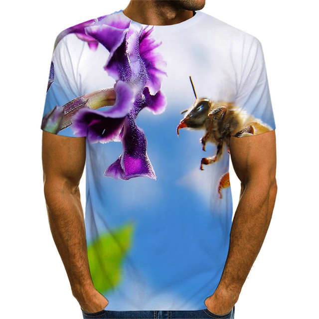 Koszulka dziecięca 3D Swirl z motywem małego zwierzątka owada pszczoły - rozmiar 4-13Y, czysty plaster miodu, Florial druk - dla chłopców i dziewczynek, letni T-Shirt dziecięcy - Wianko - 13