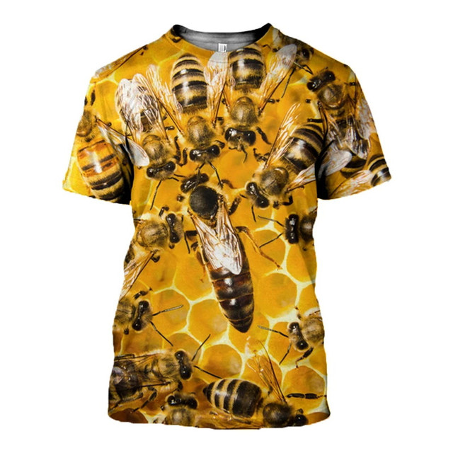 Koszulka dziecięca 3D Swirl z motywem małego zwierzątka owada pszczoły - rozmiar 4-13Y, czysty plaster miodu, Florial druk - dla chłopców i dziewczynek, letni T-Shirt dziecięcy - Wianko - 6