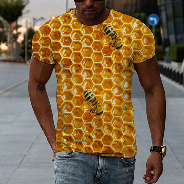 Koszulka dziecięca 3D Swirl z motywem małego zwierzątka owada pszczoły - rozmiar 4-13Y, czysty plaster miodu, Florial druk - dla chłopców i dziewczynek, letni T-Shirt dziecięcy - Wianko - 19