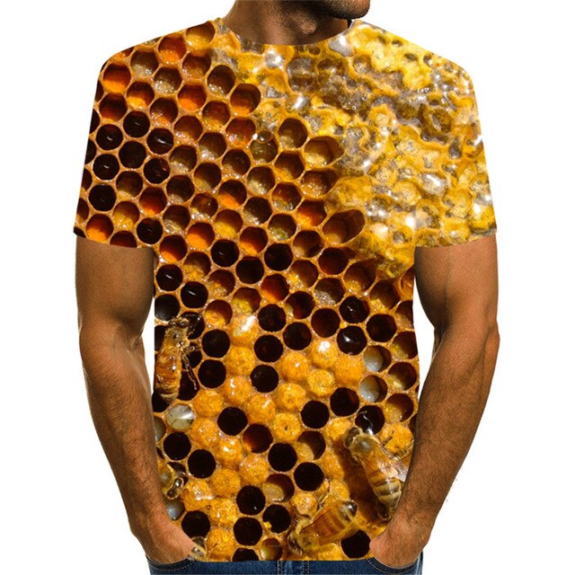 Koszulka dziecięca 3D Swirl z motywem małego zwierzątka owada pszczoły - rozmiar 4-13Y, czysty plaster miodu, Florial druk - dla chłopców i dziewczynek, letni T-Shirt dziecięcy - Wianko - 11
