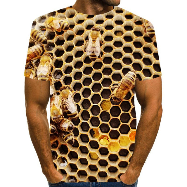 Koszulka dziecięca 3D Swirl z motywem małego zwierzątka owada pszczoły - rozmiar 4-13Y, czysty plaster miodu, Florial druk - dla chłopców i dziewczynek, letni T-Shirt dziecięcy - Wianko - 7