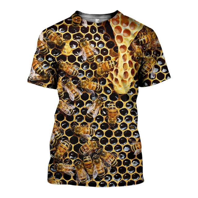 Koszulka dziecięca 3D Swirl z motywem małego zwierzątka owada pszczoły - rozmiar 4-13Y, czysty plaster miodu, Florial druk - dla chłopców i dziewczynek, letni T-Shirt dziecięcy - Wianko - 4