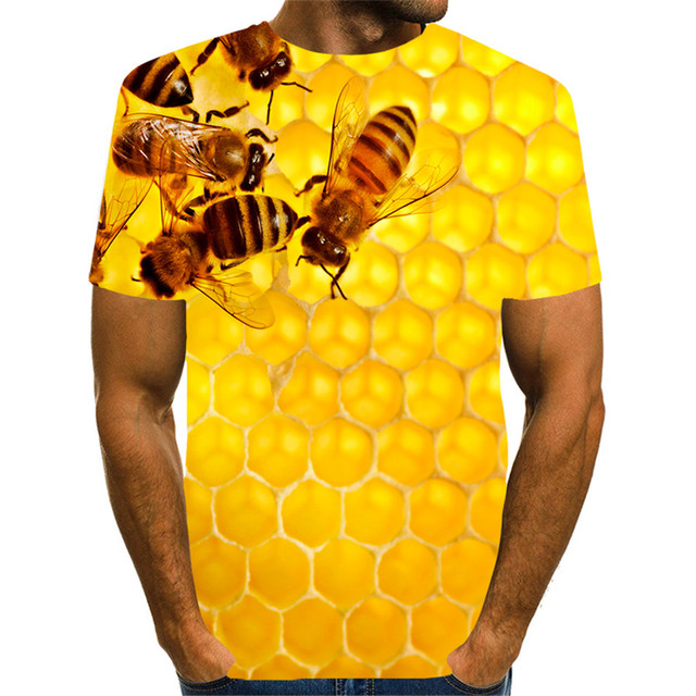 Koszulka dziecięca 3D Swirl z motywem małego zwierzątka owada pszczoły - rozmiar 4-13Y, czysty plaster miodu, Florial druk - dla chłopców i dziewczynek, letni T-Shirt dziecięcy - Wianko - 17