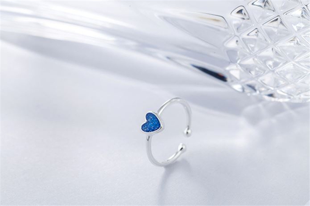 Pierścień regulowany, kształt serca, niebieski, 925 srebro, elegancki, dla kobiet - SR045 - Wianko - 5