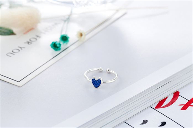 Pierścień regulowany, kształt serca, niebieski, 925 srebro, elegancki, dla kobiet - SR045 - Wianko - 2
