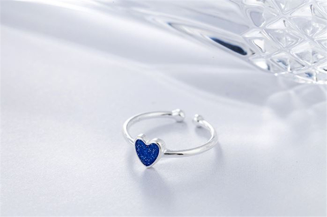 Pierścień regulowany, kształt serca, niebieski, 925 srebro, elegancki, dla kobiet - SR045 - Wianko - 1