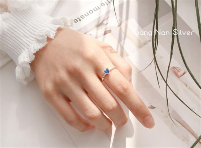 Pierścień regulowany, kształt serca, niebieski, 925 srebro, elegancki, dla kobiet - SR045 - Wianko - 7