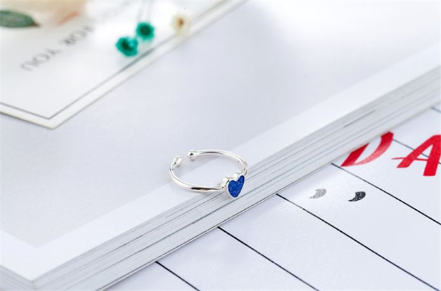 Pierścień regulowany, kształt serca, niebieski, 925 srebro, elegancki, dla kobiet - SR045 - Wianko - 3