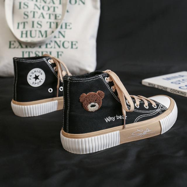Nowe damskie płócienne buty sportowe na co dzień z wulkanizowanymi podeszwami i modnymi deseniami niedźwiedzia - tytuł gotowy do użycia w sklepie - Wianko - 9