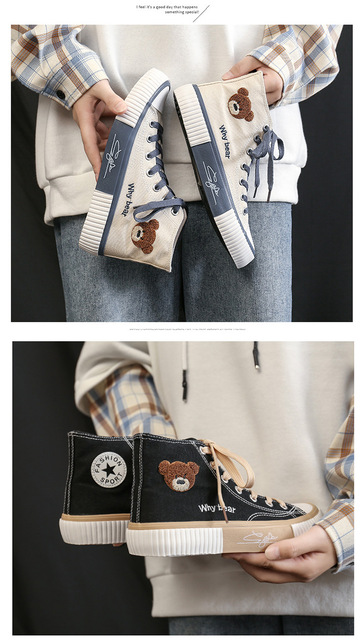 Nowe damskie płócienne buty sportowe na co dzień z wulkanizowanymi podeszwami i modnymi deseniami niedźwiedzia - tytuł gotowy do użycia w sklepie - Wianko - 6