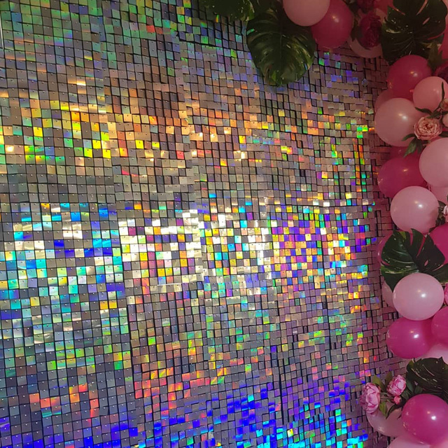 Panel dekoracyjny z cekinami ślubno-urodzinowym tłem o opalizującym odcieniu niebieskim - Wianko - 5