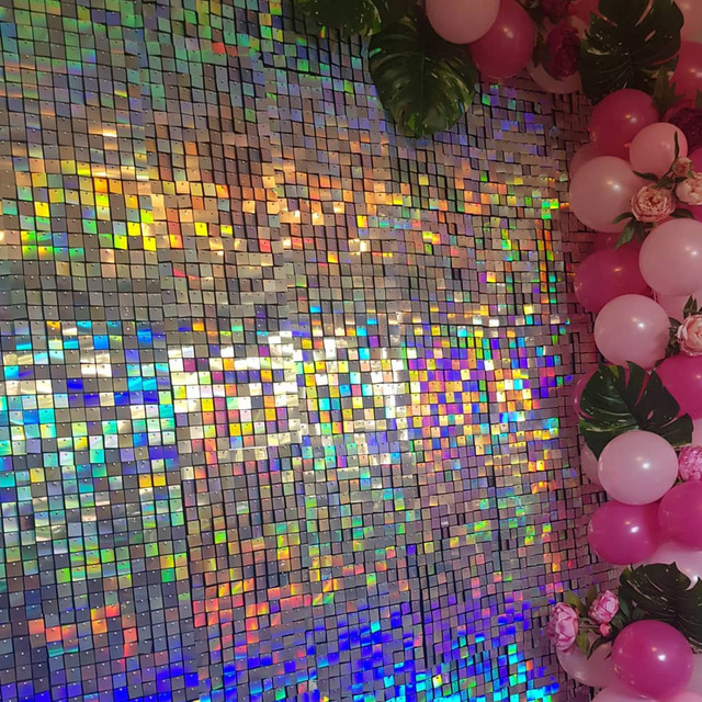 Panel dekoracyjny z cekinami ślubno-urodzinowym tłem o opalizującym odcieniu niebieskim - Wianko - 12