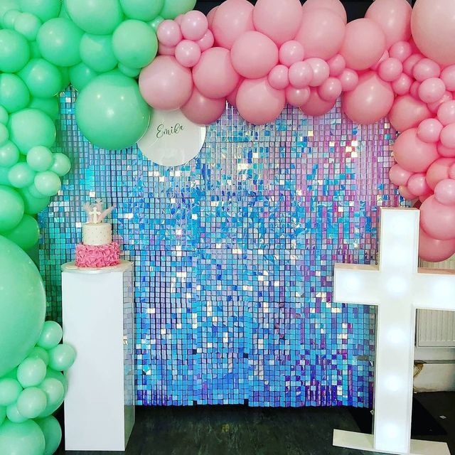 Panel dekoracyjny z cekinami ślubno-urodzinowym tłem o opalizującym odcieniu niebieskim - Wianko - 46