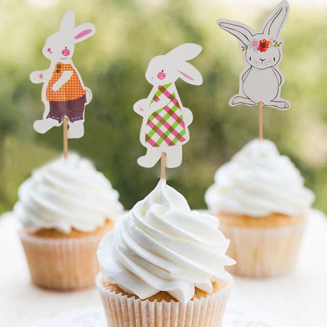 Dekoracja Cupcake Topper Wielkanoc - Królik Zając - 24 szt - Wianko - 2