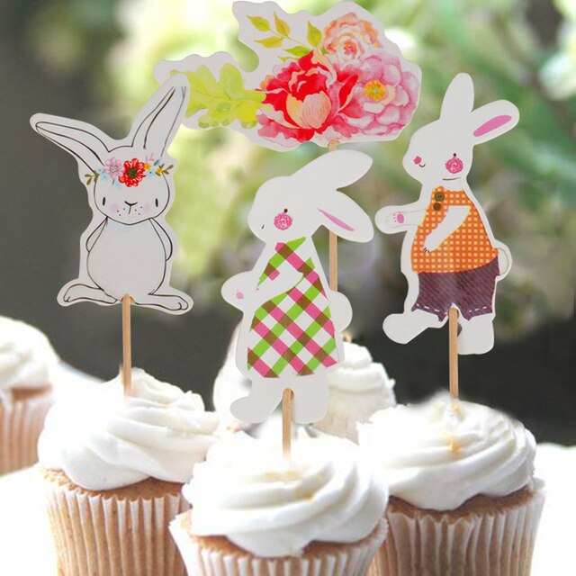 Dekoracja Cupcake Topper Wielkanoc - Królik Zając - 24 szt - Wianko - 1