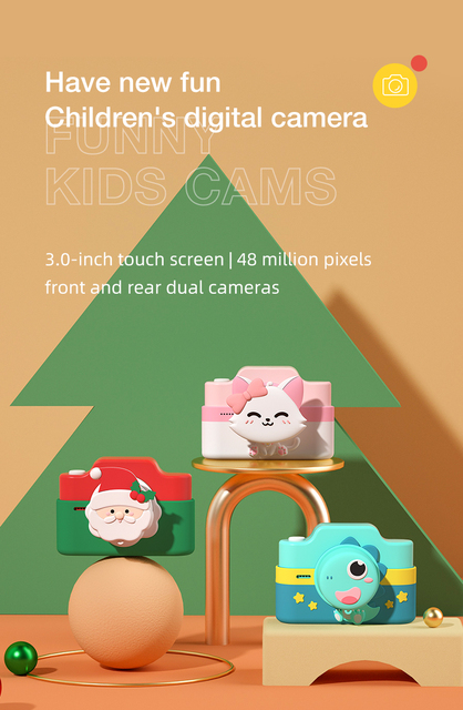 Zabawkowy aparat cyfrowy z podwójnym aparatem Cartoon HD o 48 MPx, kamerą wideo i ekranem dotykowym - idealny prezent bożonarodzeniowy dla dzieci - Wianko - 1