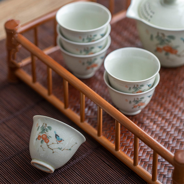 Zestaw 4 sztuk filiżanek retro ceramicznych z ręcznie malowanymi kwiatami i ptakami - małe miseczki chińskie dedykowane do herbaty (akcesoria do herbaty) - Wianko - 5