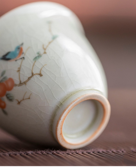 Zestaw 4 sztuk filiżanek retro ceramicznych z ręcznie malowanymi kwiatami i ptakami - małe miseczki chińskie dedykowane do herbaty (akcesoria do herbaty) - Wianko - 7
